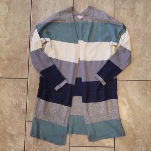 3/$15 SO open front cardigan sweater block color pattern